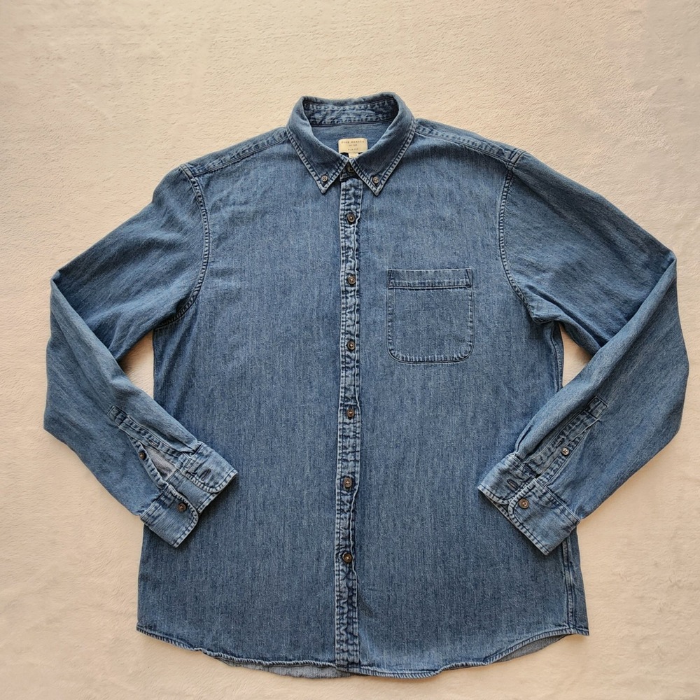 Club Monaco Denim Shirt  Button Down Mens XL Blue Slim Fit Long Sleeve Y2K